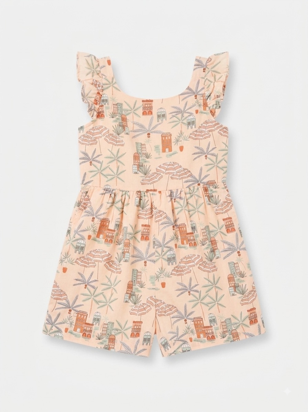 Janie and Jack Peach Tropical Print Ruffle Romper